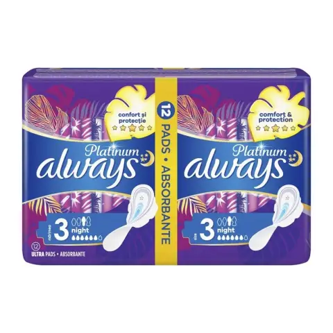 Always Serviettes hygiéniques Always Platinum Ultra Night avec ailes 12 pièces