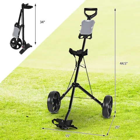 COSTWAY Folding 2 Wheels Push Pull Golf Cart Trolley with Scoreboard