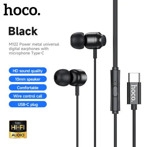 HOCO M122 USB-C Wired Earphones with Microphone - Black