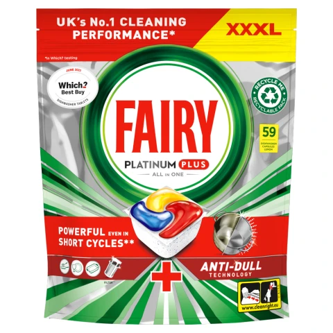 Fairy Platinum Plus All In One Dishwasher Tablets Lemon, 59 Tablets