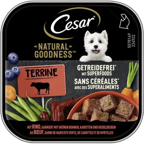 Cesar Natural Goodness Rind Terrine mit Bohnen, Karotten & Heidelbeeren 100g