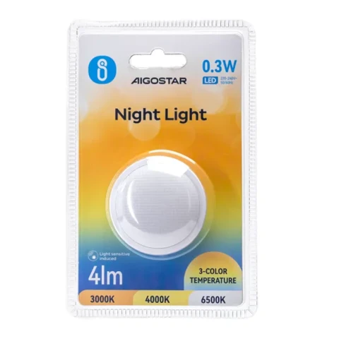 Aigostar LED Nachtlampje met Dag/Nacht Sensor 0.3W 3000K/4000K/6500K 4lm 3 Kleurtemperatuur