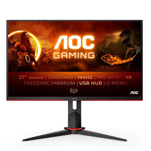 AOC G2 Q27G2U/BK écran plat de PC 68,6 cm (27") 2560 x 1440 pixels Quad HD LED Noir, Rouge