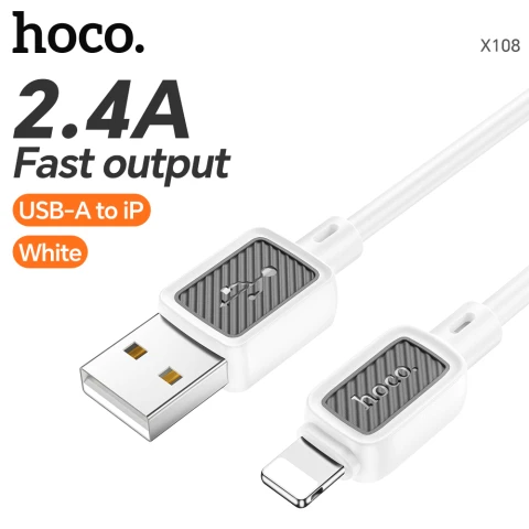 HOCO X108 USB-A to iP 2.4A Data Charging Cable | Cold and Fire Resistent | White