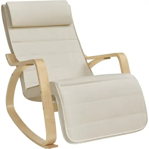 SONGMICS Schaukelstuhl Relaxsessel - Verstellbare Fußstütze. Beige