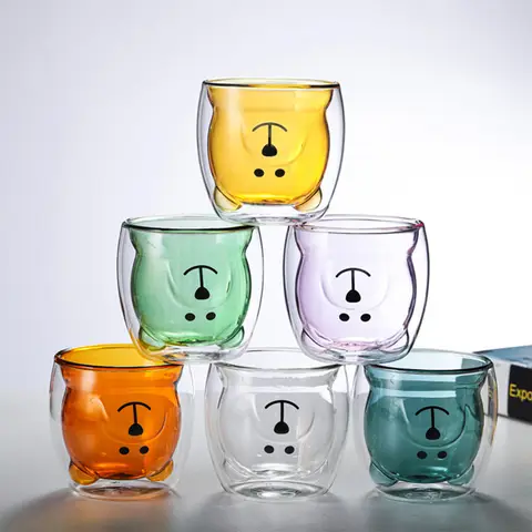 MULTIPOTENT 250 ml süße Bärentasse aus doppelwandigem Glas, Valentinstagsgeschenk (Orange)