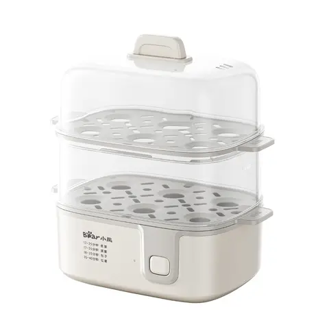 Bear ZDQ-D12R3 eierkoker & stoommand, multifunctionele ontbijtmaker, one-touch bediening, ontwerp met enkele en dubbele laag, eierkoker en maker van eiercustard voor 1-3 personen