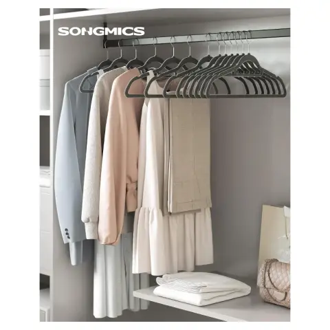 SONGMICS 20 Velvet Hangers Non-Slip with Tie Bar 360° Swivel Hook Space-Saving 43.5cm Grey
