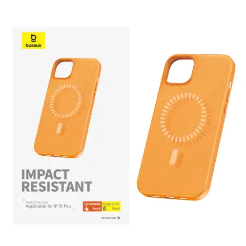Baseus Fauxther Series Magnetic Phone Case for iPhone 15 Plus, Sunset Orange