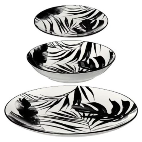Palme Dinner Service - Black & White - 18-piece Plant Pattern