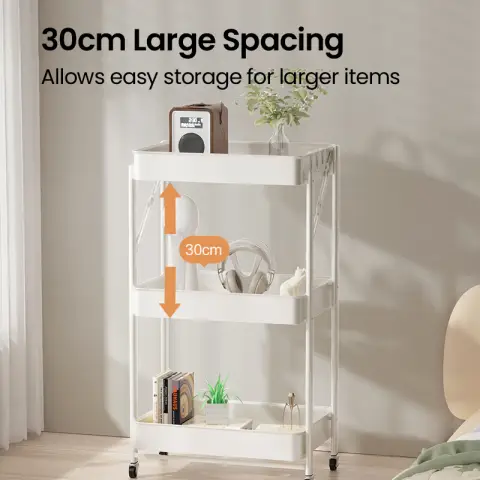 J.Zao 3-Tier  Trolley Folding Kitchen Storage Trolley, No Installation Required, Removable Storage Cart Trolley