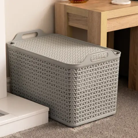 Extra Large Basket with Lid - 42L-Cool Grey