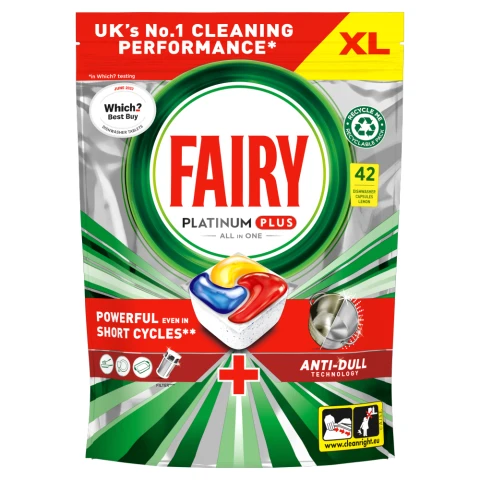 Fairy Platinum Plus All In One Dishwasher Tablets Lemon, 42 Tablets