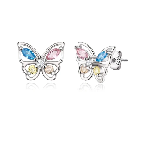 Ever Faith 925 Sterling Silver Butterfly Earrings for Girls, CZ Hypoallergenic Butterfly Stud Earrings Butterfly Gifts for Daughter Granddaughter