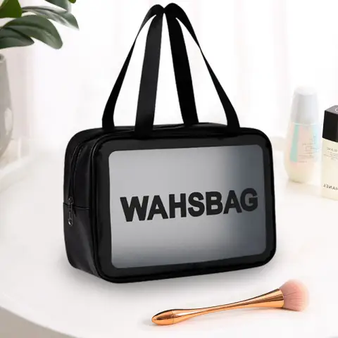 Reise-Kulturbeutel, transparent, wasserdicht, Schwarz, groß