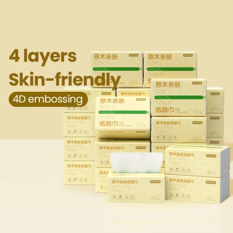 J.Zao Wooden Skin Friendly Tissue - 90pcs*20packs*4ply - Embossed and thickened - Facial Tissue - Napkins