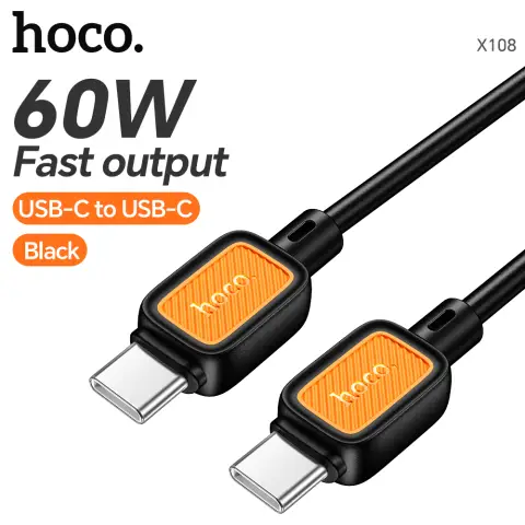 HOCO 60W USB-C to USB-C Charging Cable - 1M - Black/Orange