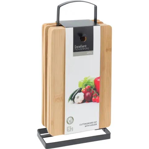 Excellent Houseware Chopping Boards Bamboo With Stand 22x14 cm 6 pcs