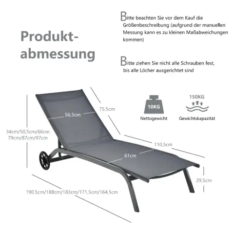 COSTWAY 6-fach verstellbarer Liegestuhl für den Außenbereich mit Rädern, Grau