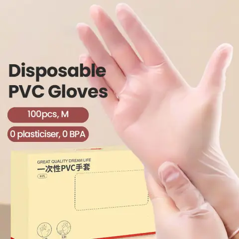 J.Zao 100pcs Disposable Gloves - PVC Food Grade Thickened - Kitchen and Household M Cleaning - M