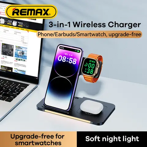REMAX RP-W70 Minxl Pro Series 3-in-1 Foldable Wireless Charger - Black