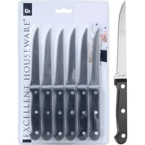 Excellent Houseware Couteau dentelé en acier inoxydable Couteau à pain Couteau à steak Couteau à tomates Couteau de cuisine Couteau à fruits Couteau à steak Lot de 6