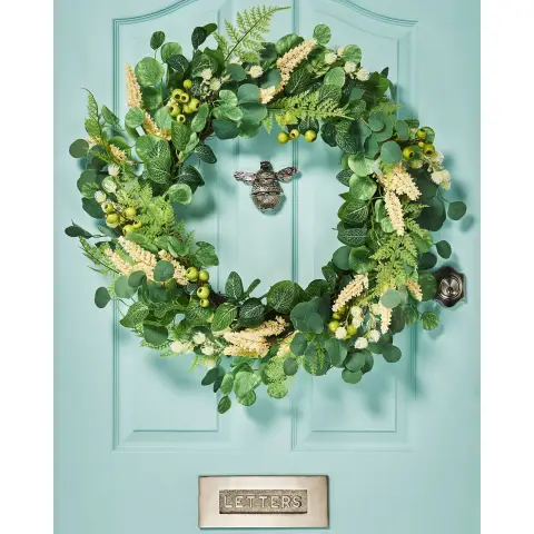 WeRChristmas Large Artificial Floral Eucalyptus Spring Wreath, Cream, 28 Inch