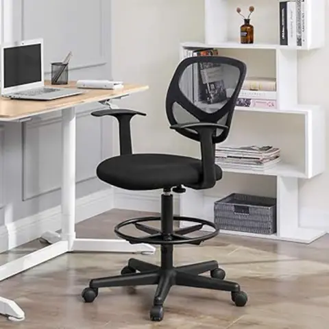 SONGMICS Mesh Drafting Stool Chair - Loading Capacity of 120 kg -Black
