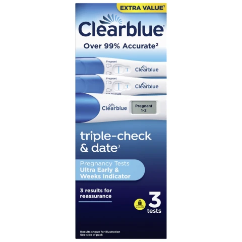 Clearblue Pregnancy Test Ultra Early Triple-Check & Date Combo Pack, 3 Tests (1 Digital, 2 Visual)