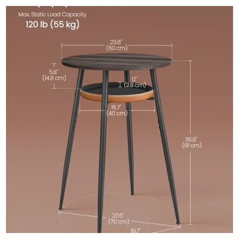 VASAGLE EKHO-collectie - Barhoofd, hoge ronde tafel met opbergvak, compacte keukentafel