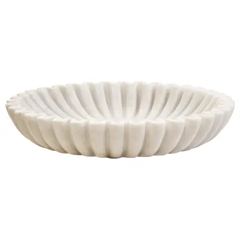 Savio Large White Fluted Marble Bowl