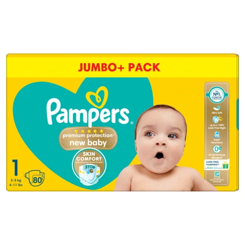 Pampers New Baby Size 1 Jumbo+ Pack 80 Nappies