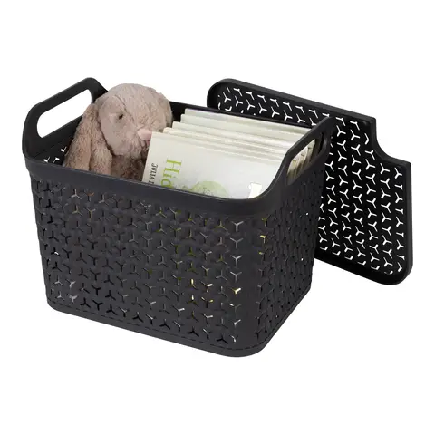 Strata Medium Urban Store Basket with Lid Charcoal Grey 14L 