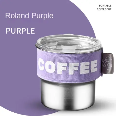 Tasse à café anti-chute et résistante à la chaleur, tasse violette avec couvercle pour le bureau et la maison