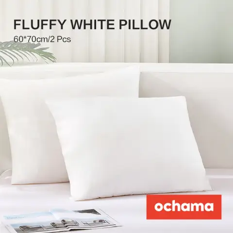 J.Zao White Pillows (1 Pair) – Soft Fiber, Cervical Support, Home Use Pillow , Filling Weight 750 g/piece, 60*70 cm