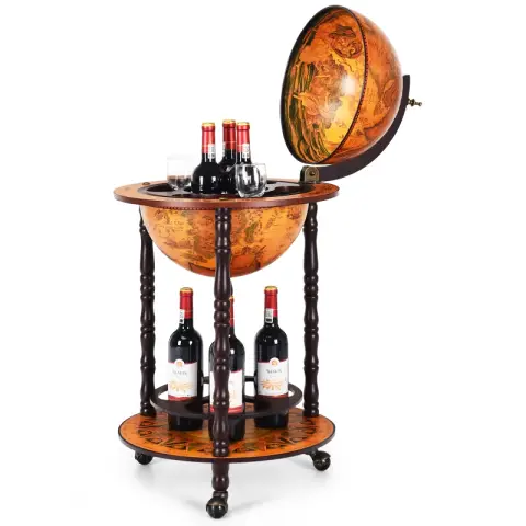COSTWAY Rollender Globus-Weinständer Globus Bar auf Rollen für Wein 47 x 47 x 90 cm Braun