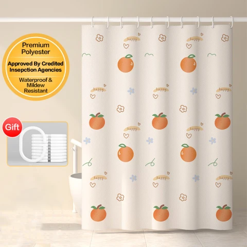 H.XUN Duschvorhang, 1,8 x 2 m – Haken inklusive, verdicktes Polyester, kein Bohren erforderlich, orange