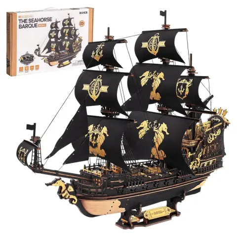 Robotime ROKR The Seahorse Barque Wooden 3D Puzzle Building Toys 47 x 18 x 39 cm 1PC