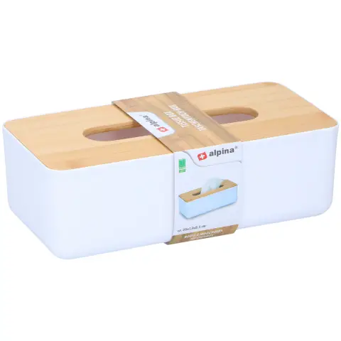 Alpina Boîte à mouchoirs - Bambou - 26x13x8,6cm - Blanc