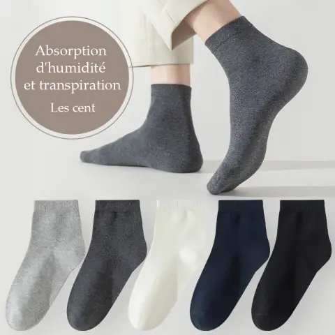 Lot de 5 paires de chaussettes confortables en coton de couleur unie pour hommes