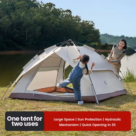 J.Zao Dual Layer Tent - Outdoor Hiking & Camping Gear - Dome Tent - Automatic Pop Up - Cheese Color 3-4 Person, Beige