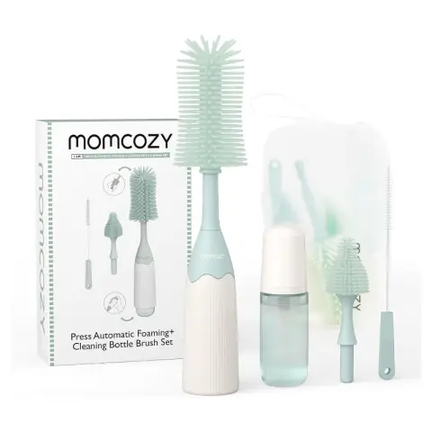 Momcozy Kit de Brosses Biberon Innovant Design Appuyer-pour-Mousser avec Têtes Remplaçables & Brosse Tétine