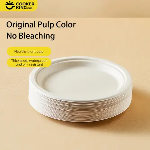 COOKER KING 7 Inch Round Plate With Natural Colour Sugarcane Syrup 40pcs