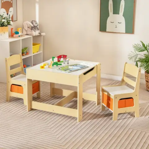 COSTWAY 3-piece children's seating set Children's table with 2 wooden chairs 3-in-1 painting table