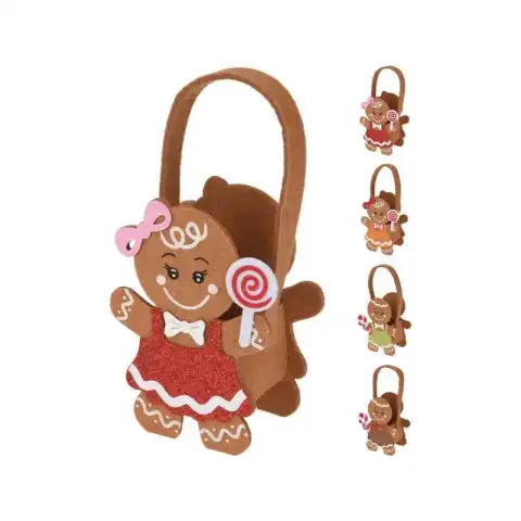 Sac en feutre pour biscuits de Noël en forme de bonhomme en pain d'épices - 13 cm - 4 styles expédiés au hasard