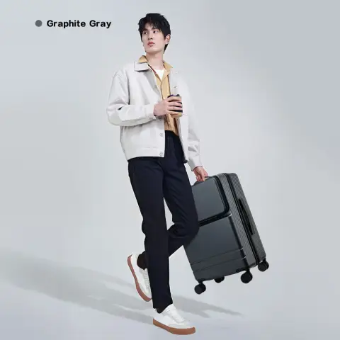 Ochama 20-inch koffer - Koffer met voorvak, telescopische handgreep, handbagagekoffer 20 inch voor reizen en woon-werkverkeer, Grijs