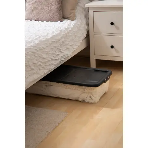 30L Curve Under Bed Box with Lid-Clear /Black Lid