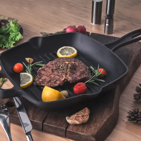COOKER KING Quadratische Grillpfanne aus Gusseisen für Steakbratpfanne 26 cm
