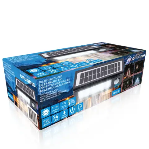 Grundig Led Solar Buitenlamp - Met Bewegingsmelder- 320 Lumen - Outdoor - 2400 mAh 272X125X75mm