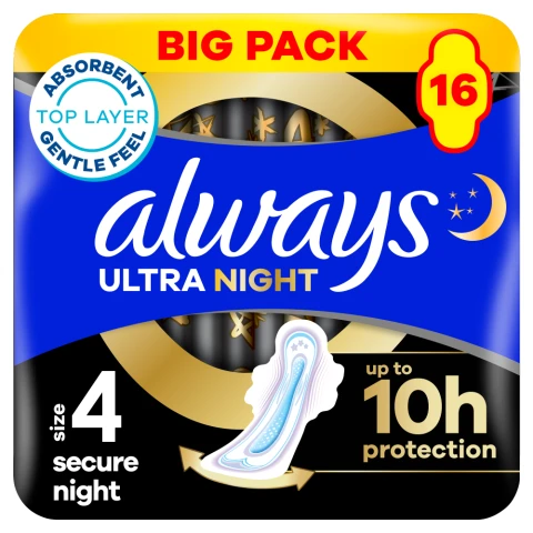 Always Ultra Sanitary Towels Secure Night (Size 4) Wings X16 Pads